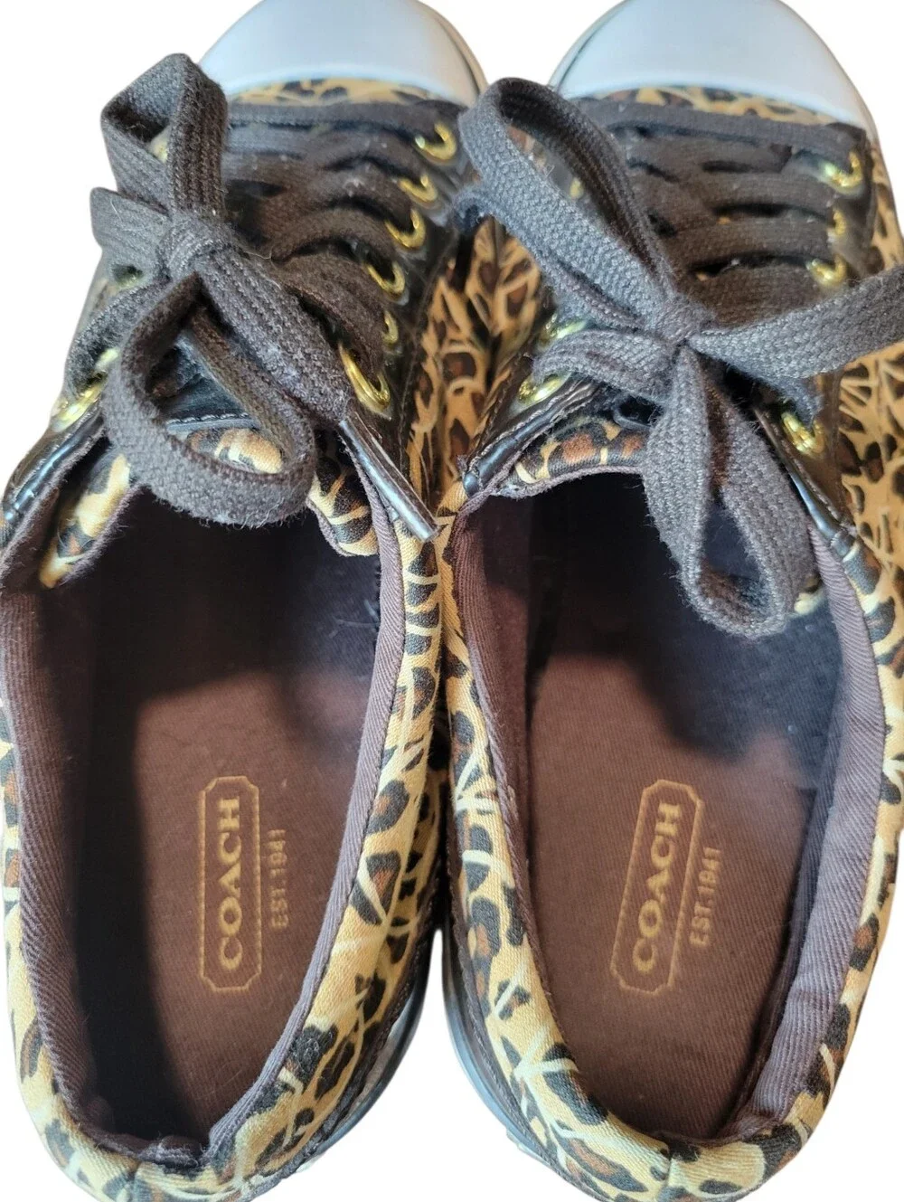 Coach Gema Animal Print Brown Tan White Sneakers Shoes
